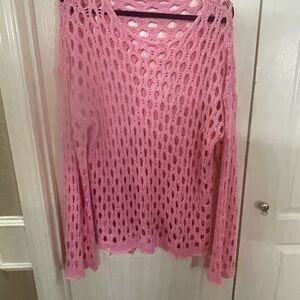 Pink Lily Women's Pink Open-Knit Sweater